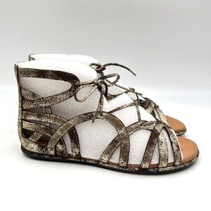Gentle Souls Size 6 Brown‎ Gold Gladiator Lace Up Flats Sandals Shoes